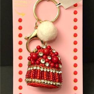 Red Beaded Keychain with Gold Accents